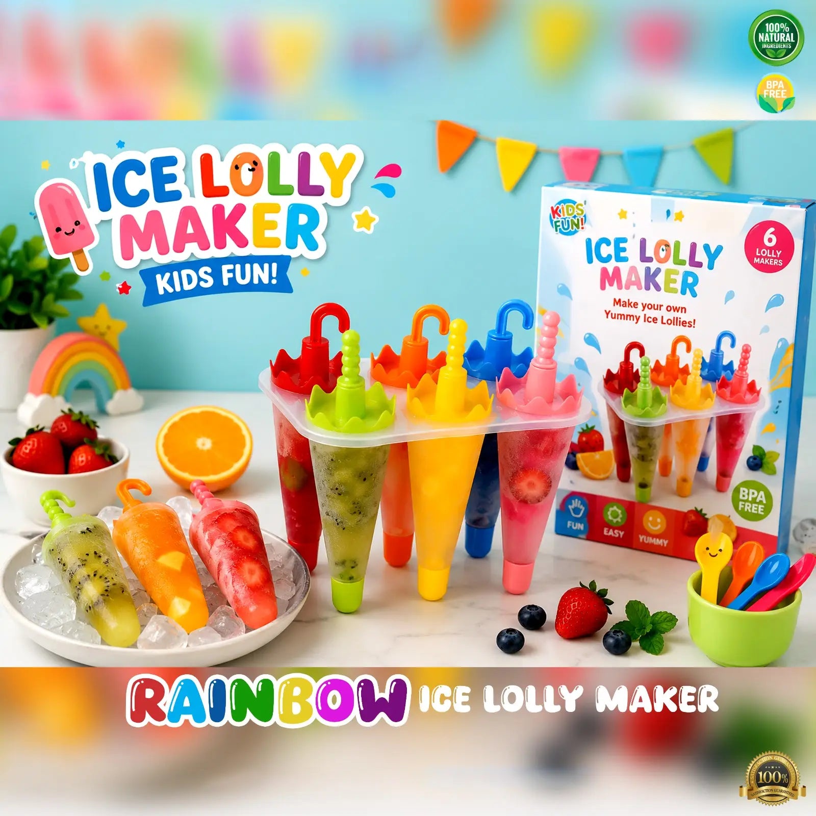 Ice Lolly Maker – Reusable Popsicle Mold Set with Sticks