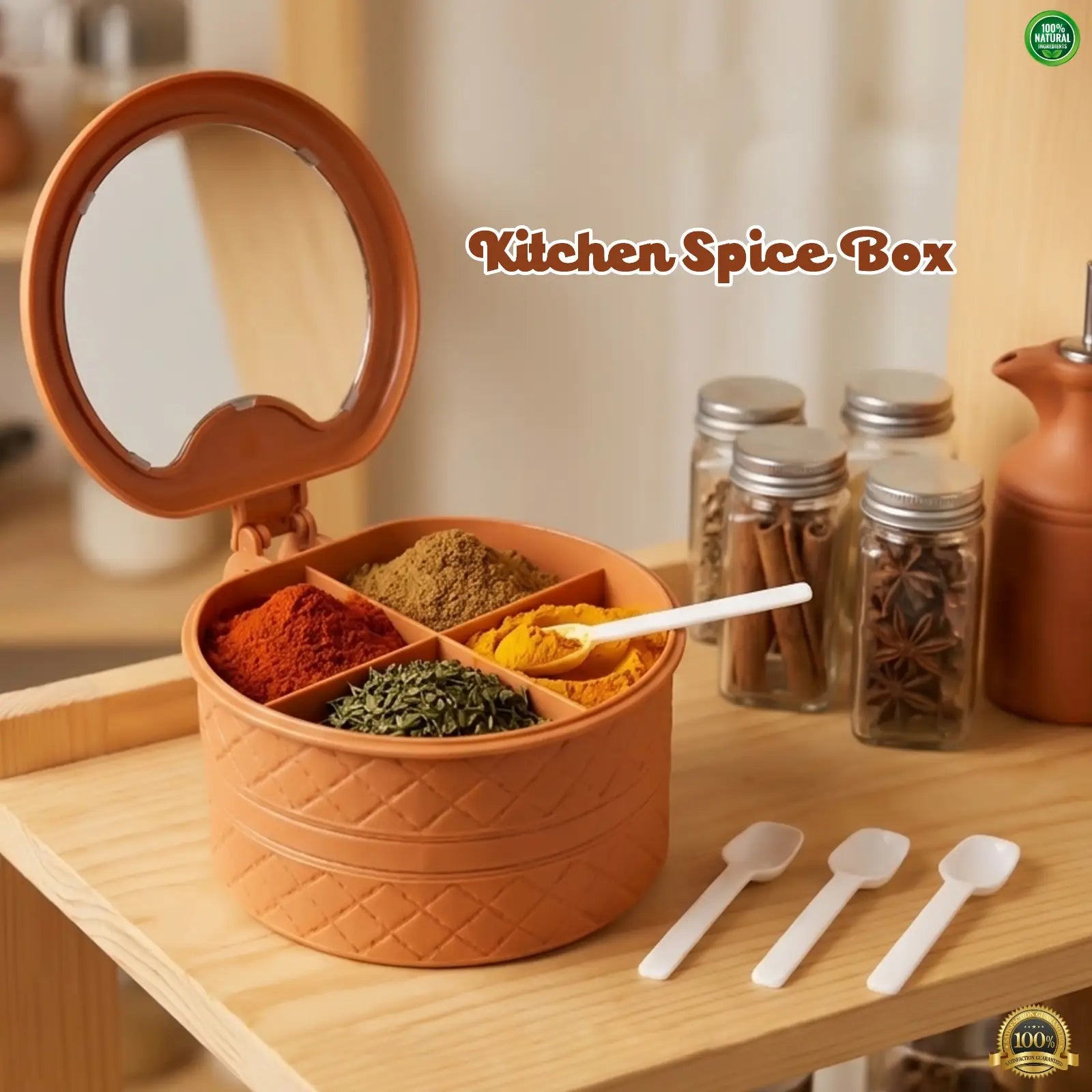 Multi-Compartment Spice Box with Lid & Spoons