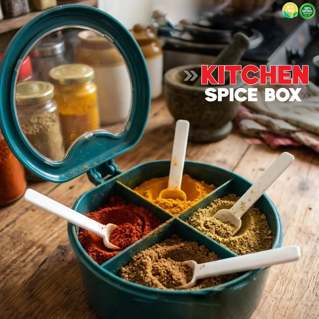 Multi-Compartment Spice Box with Lid & Spoons