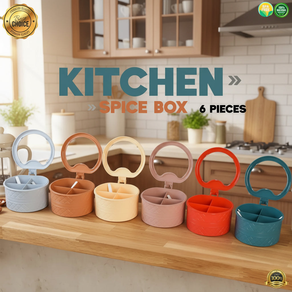 Multi-Compartment Spice Box with Lid & Spoons