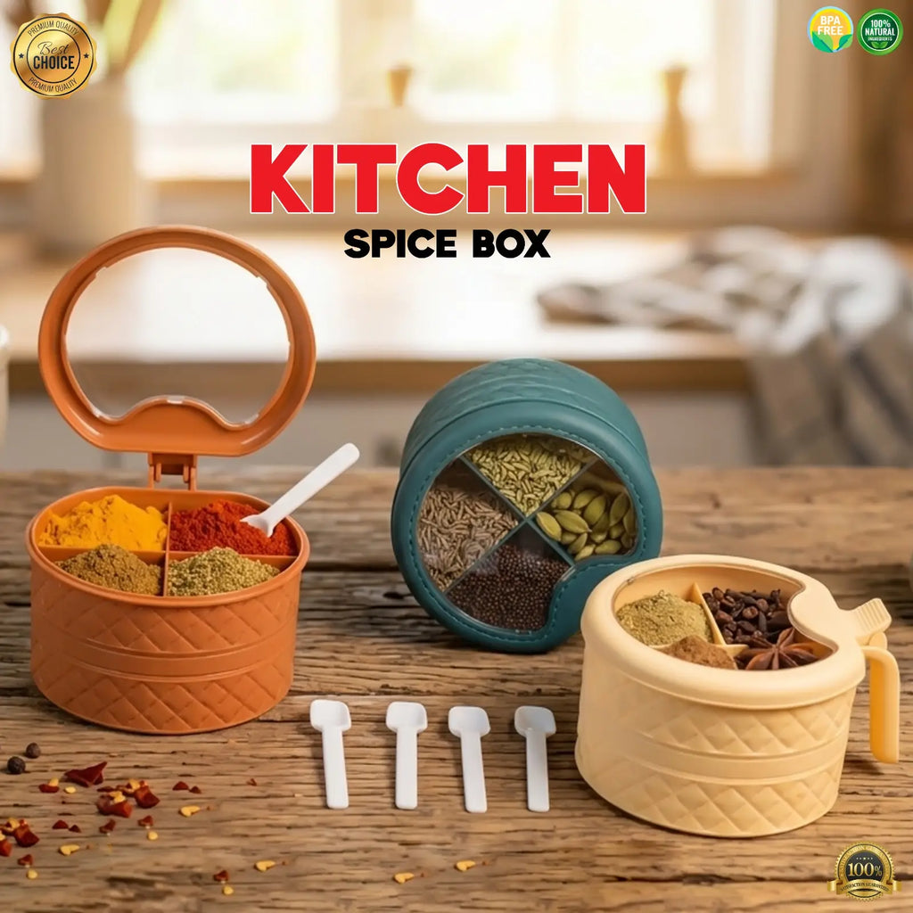 Multi-Compartment Spice Box with Lid & Spoons