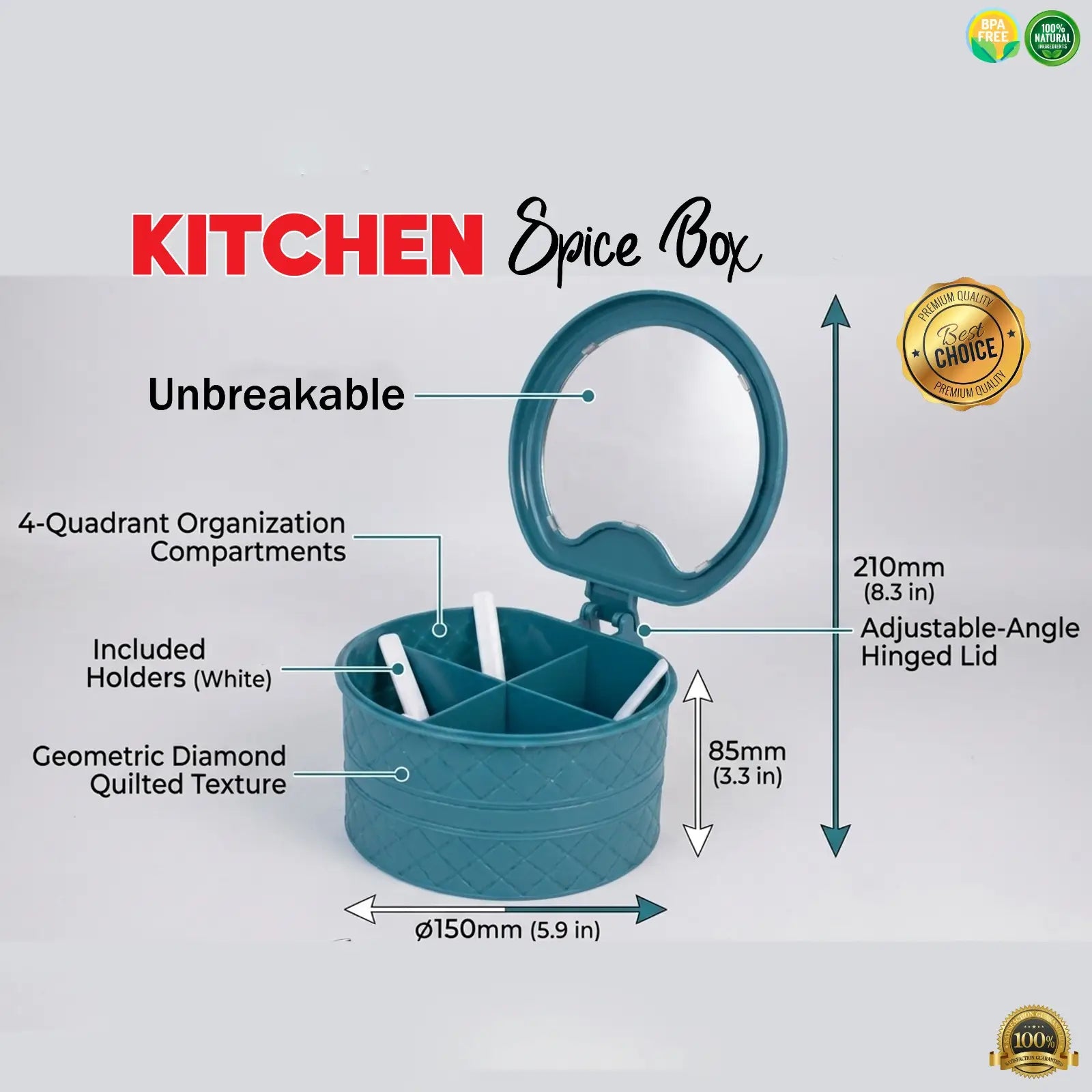 Multi-Compartment Spice Box with Lid & Spoons